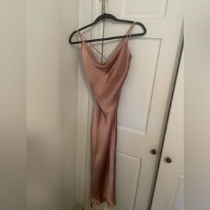 Cowl top champagne slip dress. Never worn, new with tags. Midi length.